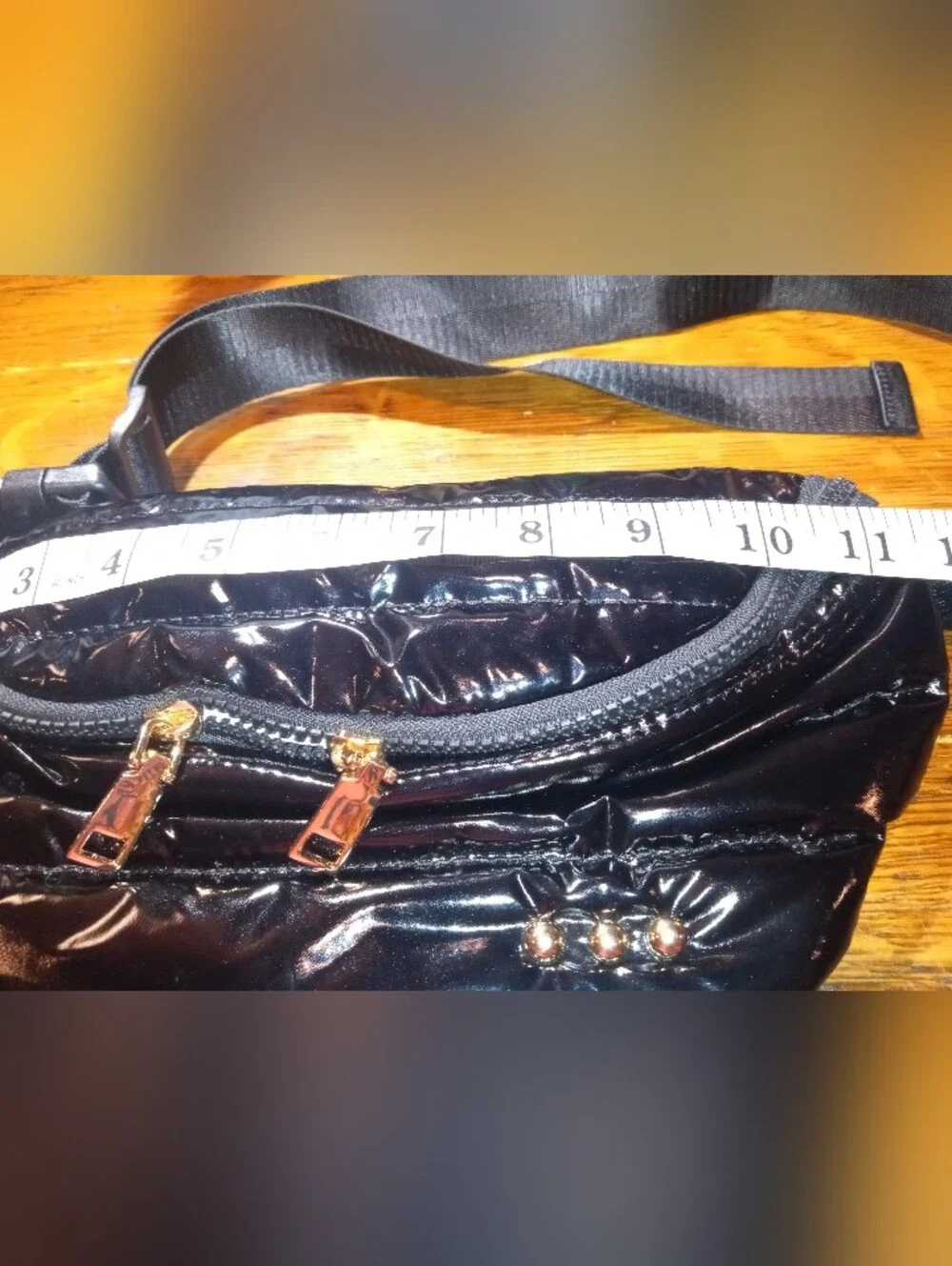 PS Black Patent Quilted Women's Waist /Crossbody Bag with Gold Hardware